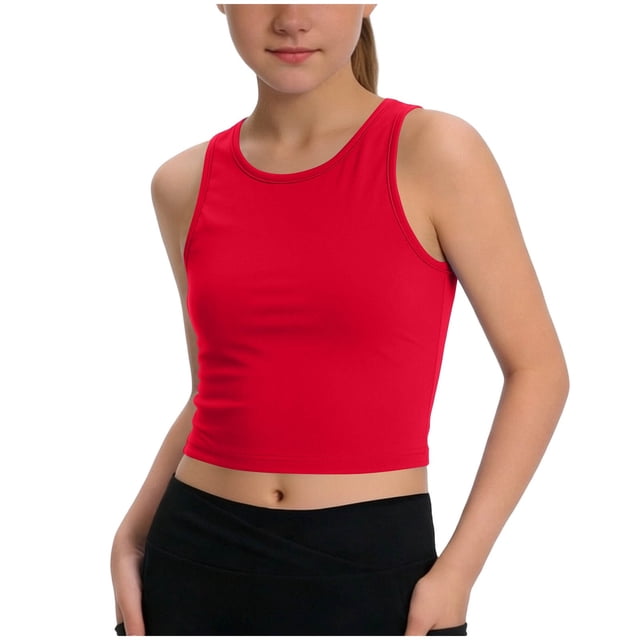 KyCheLot Girls Crew Neck Tank Tops Backless Solid Color Sleeveless Short Clothes Fitted Racerback Tank Tops