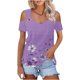 thumbnail image 4 of Pantalones Cortos para Mujeres Sexy No Posicionamiento Impreso Cuello en V Manga Corta Suelta Superior, Blusa Casual de Poliéster, Lavado a Mano Primavera Verano, 4 of 7