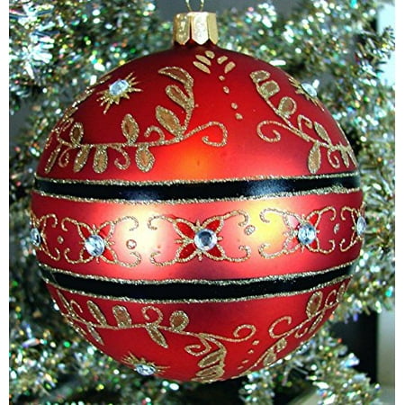 - Waterford Holiday Heirlooms Christmas Majestic Scroll Ball #155136 Ornament, Red with Gold Scroll & Crysals
