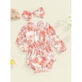 thumbnail image 3 of Musuos Baby Girls Autumn Romper 0-18Months Long Sleeve O Neck Floral Print Casual Romper with Headband, 3 of 8