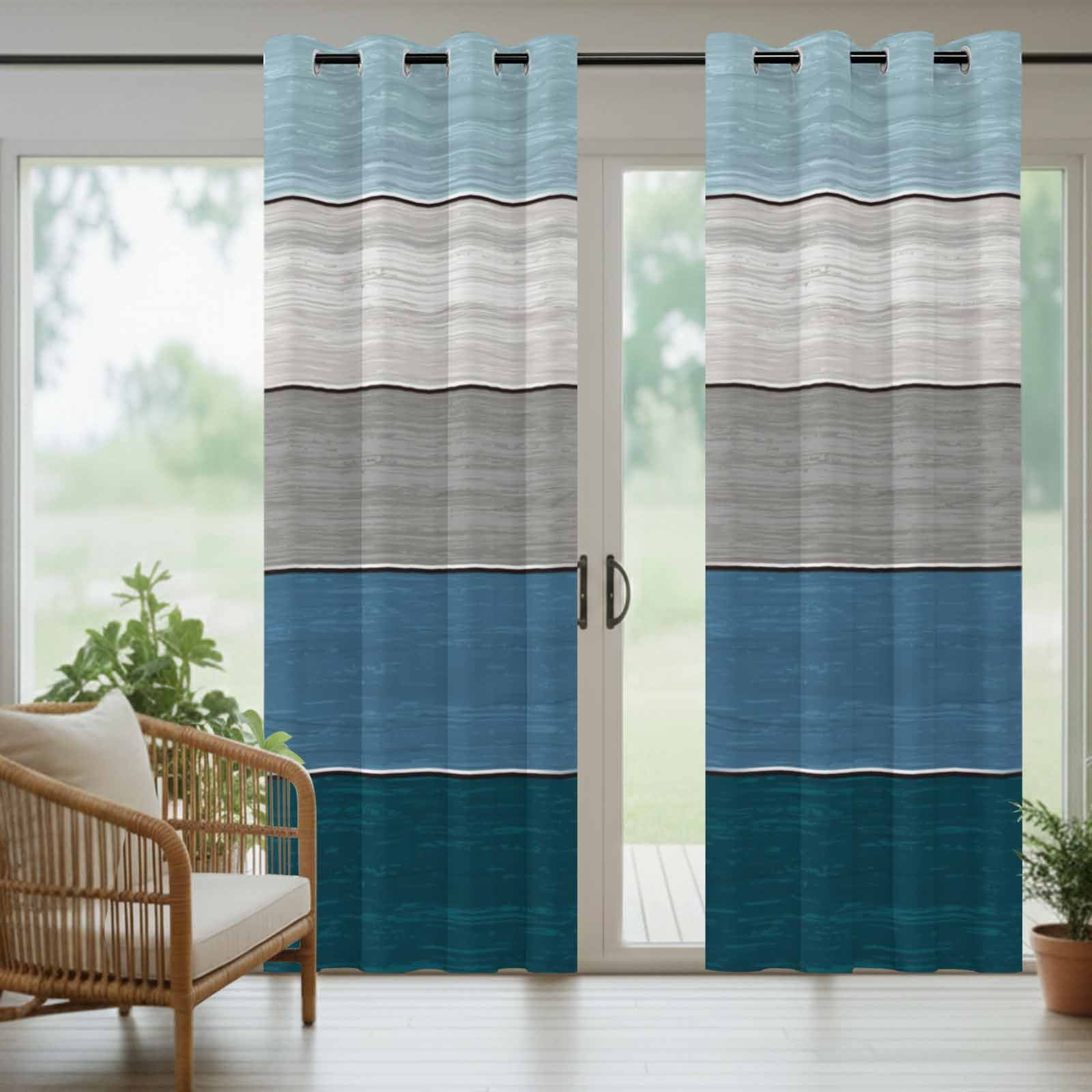 Outdoor Curtains for Patio Waterproof, Blue Ombre Wooden Windproof Pravicy Outside Porch Blackout Curtain, Farmhouse Retro Wood Gradient Sun Blocking Grommets Curtains for Cabana Gazebo 54"x108"
