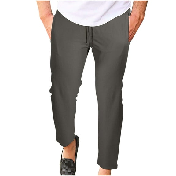 IROINNID Men's Pants Relaxed Button Zipper Closure Pencil Pants Solid Color Elastic Waist Pants