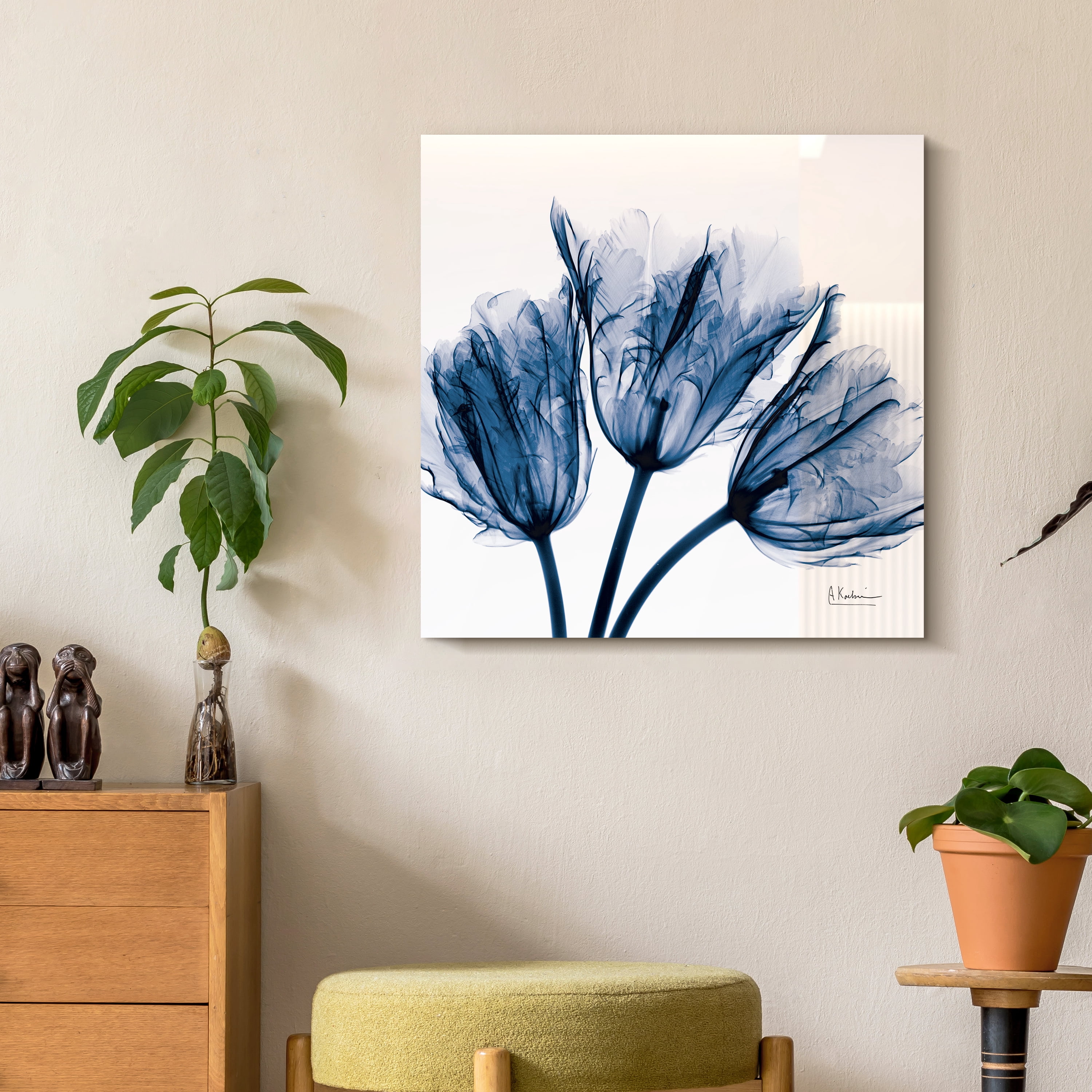 Empire Art Direct Blue Tulip X-Ray Frameless Free Floating Tempered Glass Panel Graphic Wall Art, 24" x 24" x 0.2", Ready to Hang