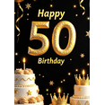 thumbnail image 4 of Black Background Glittery Golden 50th Birthday Banner with Crowns Balloons Stars Cakes, Party Decoration Backdrop for Photography Props Birthday Party Celebrations, 4 of 7