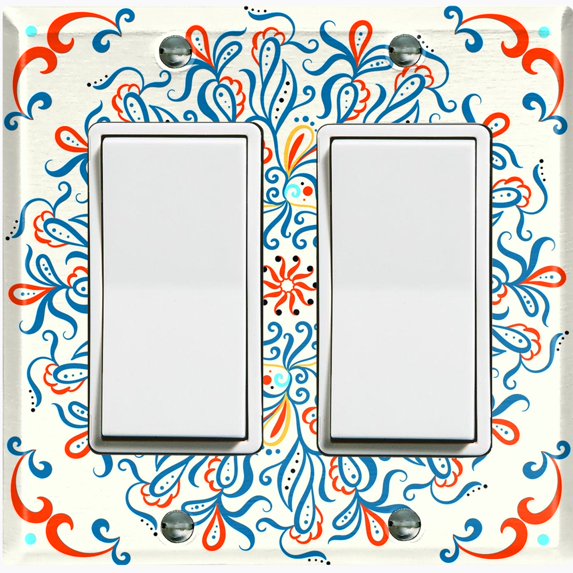 Metal Light Switch Plate Cover Colorful White Flower Heart Mandala Tile Pattern TIL037