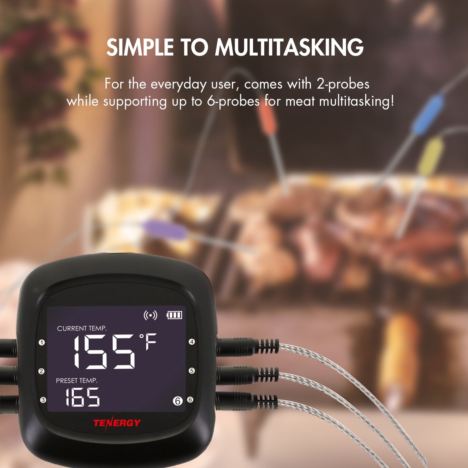 Tenergy Solis Digital Meat Thermometer, APP Controlled Wireless Bluetooth Smart BBQ Thermometer with 2 Stainless Steel Probes and Large LCD Display, Cooking Thermometer for Grill and Smoker