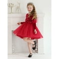 thumbnail image 6 of Usaibhir Girls Velvet Dress Flutter Long Sleeve Round Neck Tutu Shiny Midi Party Wedding Big Bowknot Tulle Clothes for Special Occasion 2-6T, 6 of 9