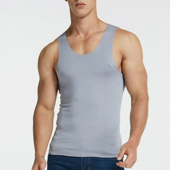 Summer Polyester Sleeveless Workout Gym Running Tank Tops for Men Gray Activewear Heart Men's Ice Silk Vest Fitness Narrow Shoulder Sports Seamless Quick Drying Inside And Outside Wear Youth. XL