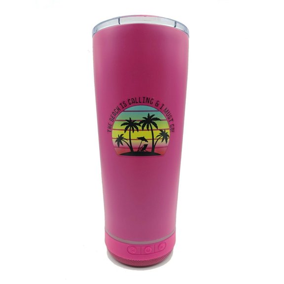 Bluetooth Stainless Steel Smart Tumbler Cup Beach Pink Speaker