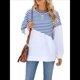 thumbnail image 1 of Sudadera Tipo Túnica A Rayas con Bloques de Color para Mujer, de Larga y Cuello Redondo, Holgada y Azul y M, 1 of 10