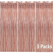 3Pcs Rose Gold Metallic Tinsel Foil Fringe Curtains, RUseeN 3.2ft x 6.56ft Abcty Party Decor Backdrop for Birthday Wedding Engagement Bridal Shower Baby Shower Holiday Celebration Party Decorations
