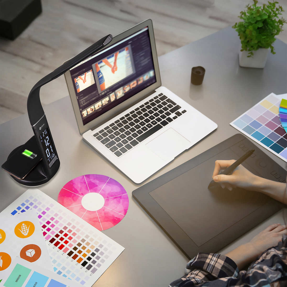 Buy OttLite LED Desk Lamp with Clock and Wireless Charging Station