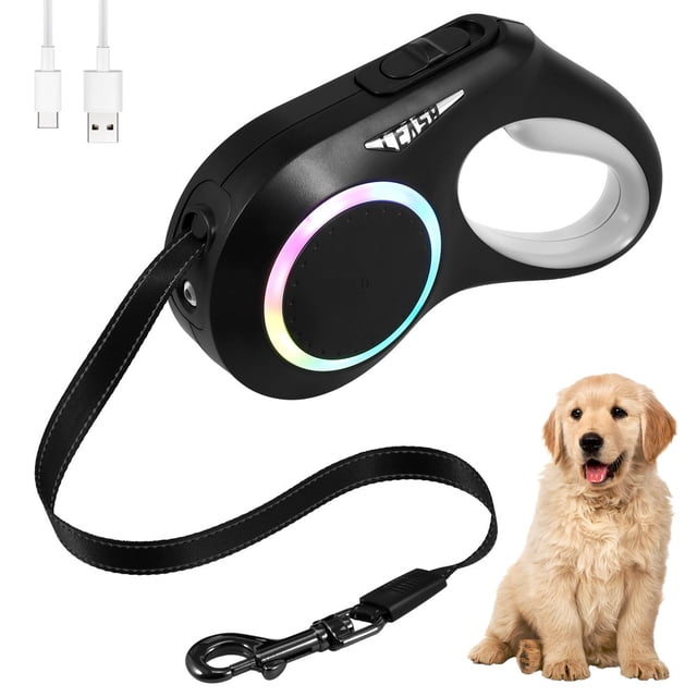 CNKOO Retractable Dog Leash with LED Light 16ft Portable Retractable Walking Leash with Ergonomic Handle 600mAh Rechargeable LED Lighted Dog Leash Retractable Leash for Small Medium Dogs