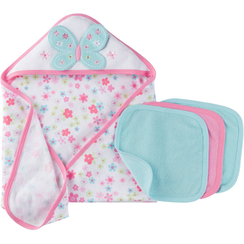 Gerber Newborn Baby Girl Towel and Washcloths Bath Essentials Gift Set ...