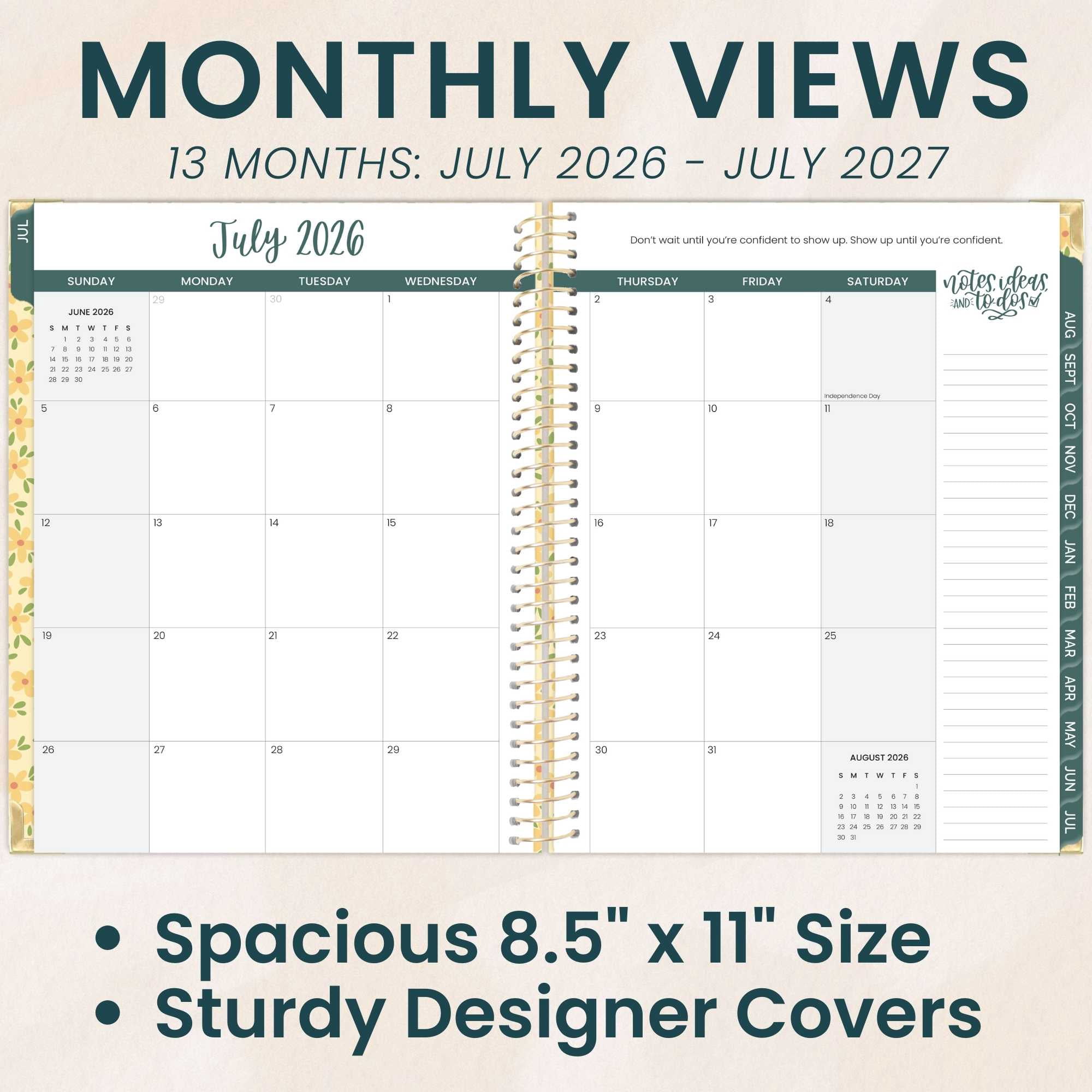 bloom daily planners 2026-2027 Academic Planner, 13-Month Monthly & Weekly Hard Cover, 8.5" x 11", Butter Yellow Daisies