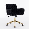 thumbnail image 2 of Artificial Rabbit Hair Home Office Chair with Wheels & Golden Metal Base, Height Adjustable Swivel Vanity Chair, Black, 2 of 7