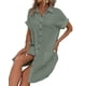 thumbnail image 2 of Vestido Túnica Holgado Informal de Verano para Mujer, de Algodón y , con Botones, Escote en V, Corta, Color Gris y Verde, Talla L, 2 of 7
