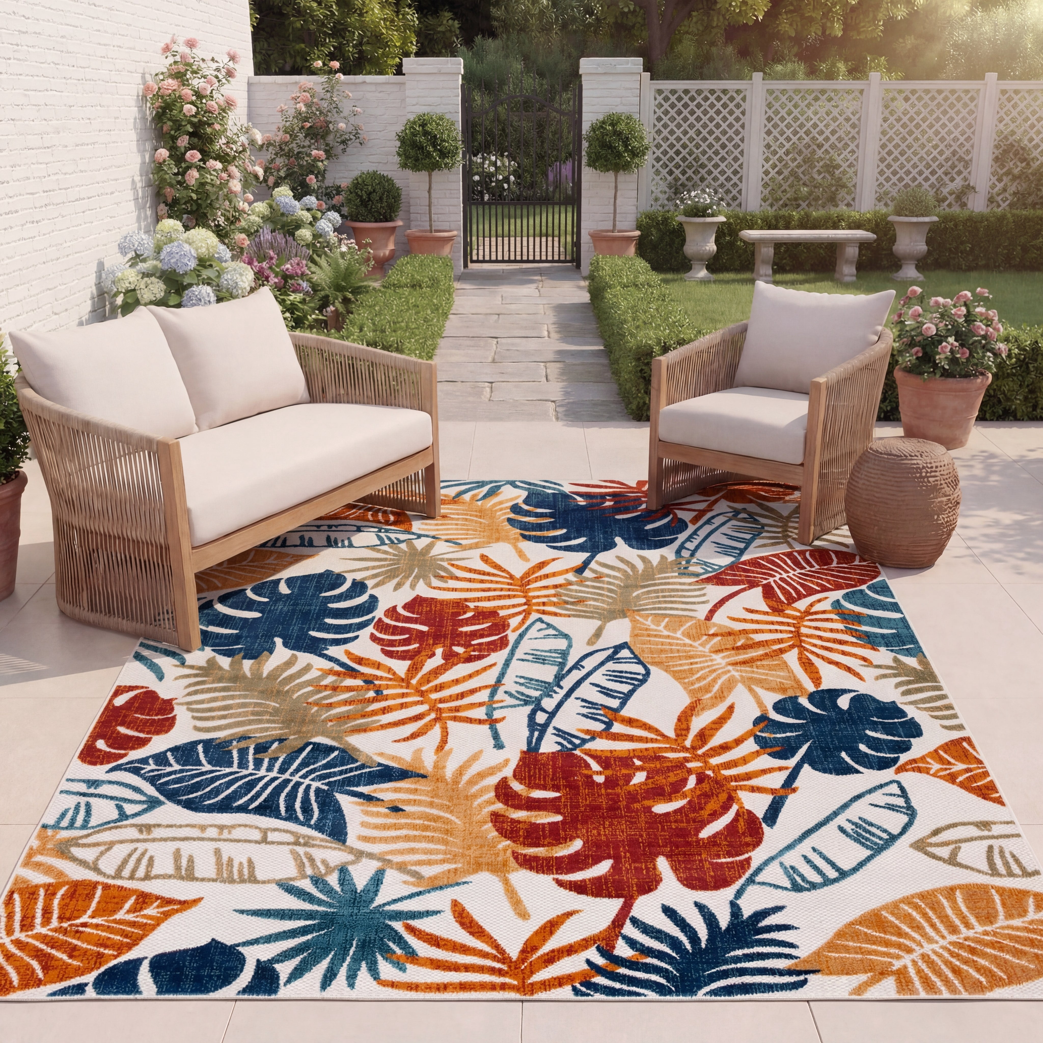 Safavieh Cabana Rug Collection Off-White Nature & Floral Power Loomed Outdoor Rugs, 9' x 12', Water-Resistant
