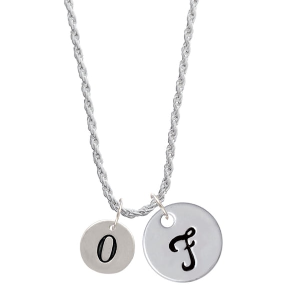 Delight Jewelry Silvertone Disc 1/2'' Number - 0 - Silvertone Script Initial Disc - F - Charm Necklace, 20"+3"