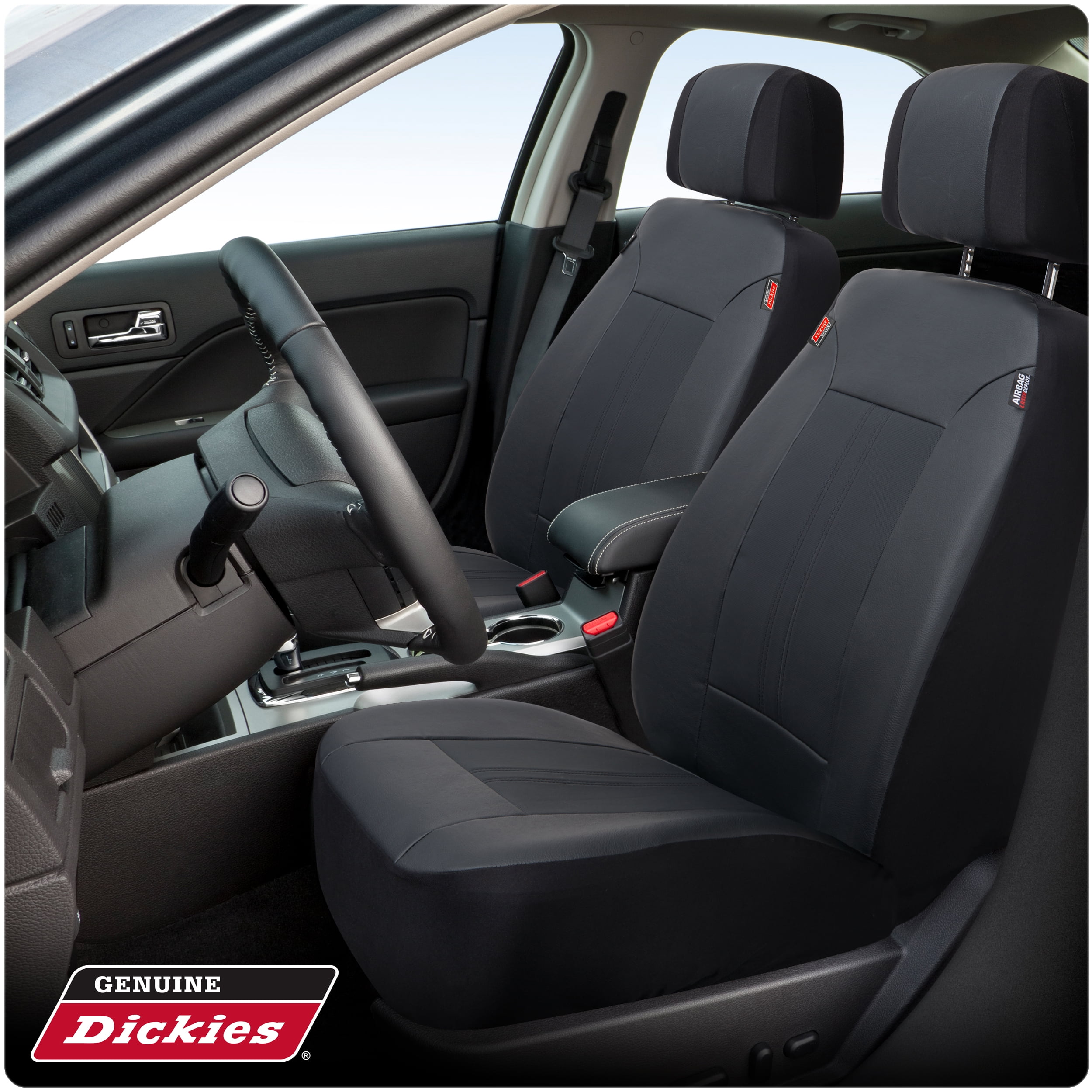 Genuine Dickies 3-Piece Black Peterson Vegan Leather Car Seat Covers, 43645WDI