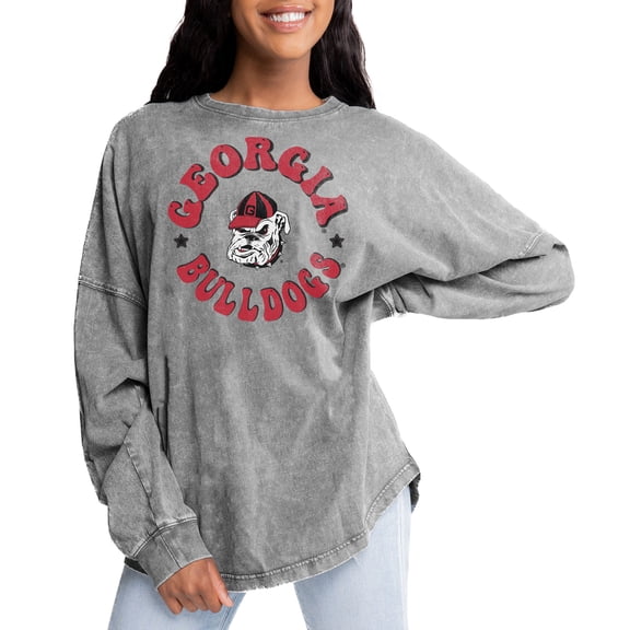 Women's Gameday Couture Gray Georgia Bulldogs Playing Around Faded Wash Oversized Long Sleeve T-Shirt