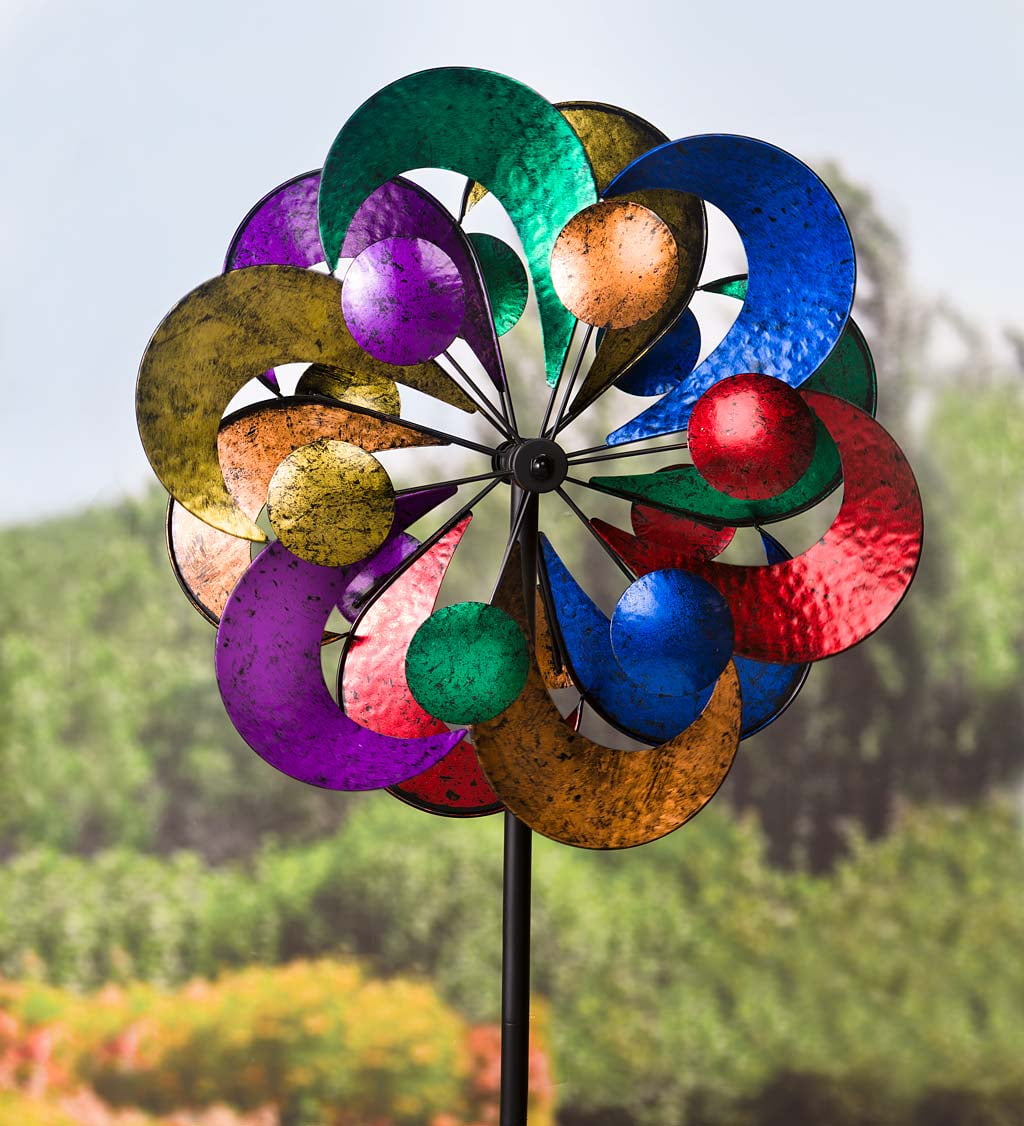 4 Tier Metal Outdoor Garden Wind Spinner Sculpture, 2 ft Diam. x 7 ft Tall by Plow & Hearth
