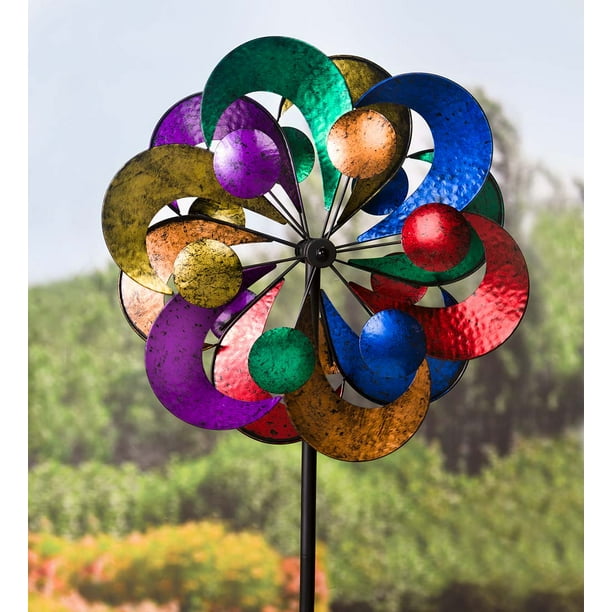 Outdoor 4 Tier Metal Garden Wind Spinner Sculpture, in MultiColor