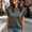 Gray, variant on ClodeEU Women's Crew Neck Ruffle Sleeve T-Shirt,Solid Short Sleeve Casual Tee Black,Women's Plus L