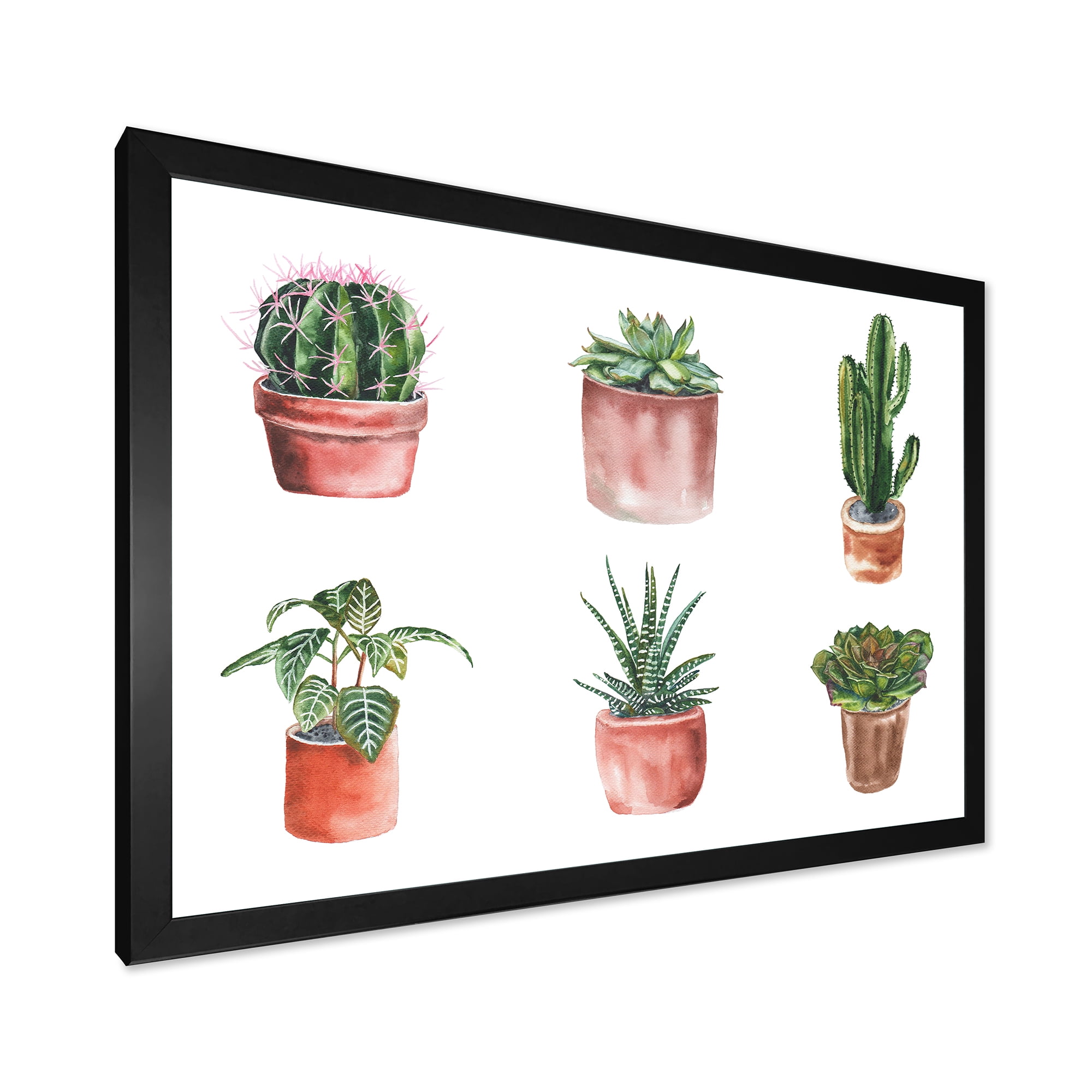Designart 'Cactus and Succulents In A Clay Pot ' Traditional Framed Art Print