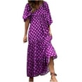 thumbnail image 2 of RYDCOT Summer Boho Maxi Dresses for Women 2024 Loose Fit Casual V Neck Half Puff Sleeve Floral Geometric Ruffle Flowy Long Dresses Sale or Clearance Purple, 2 of 9