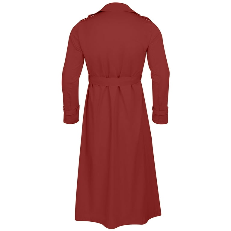 Mens Double Breasted Long Trench Coat Belted Fashion Notch Mens Double Breasted Long Trench Coat Belted Fashion Notch