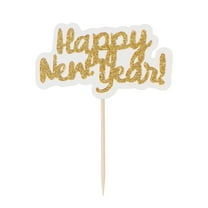 Niceauty 20Pcs Golden Party Cake Picks with Happy New Year Design Safe for Cupcake Decoration