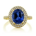 thumbnail image 2 of Gem Stone King Oval Blue Created Sapphire 4.60 Ct 18K Yellow Gold Plated Silver Ring (Size 9), 2 of 4
