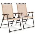 thumbnail image 2 of Gymax Ensemble de 2 Chaises Pliantes de Patio à Dossier en Toile pour l'Extérieur Jaune, 2 of 8