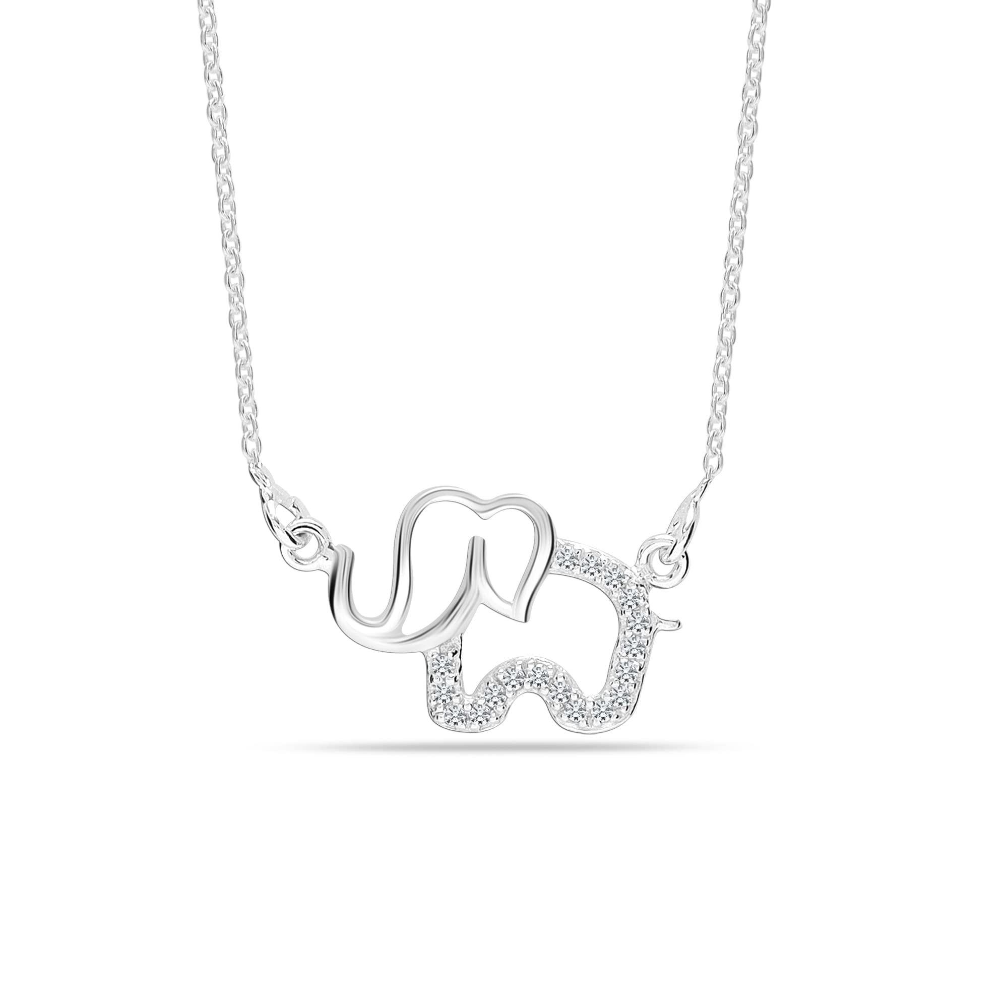 LeCalla 925 Sterling Silver CZ Elephant Necklace for Women and Teen