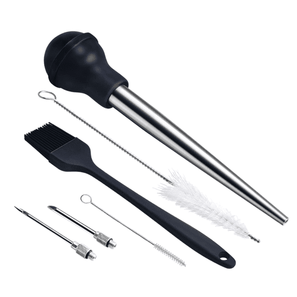 LEEYNEER Turkey Baster Set Stainless Steel Turkey Baster Turkey Baster Syringe Syringe Meat Marinade Injector Needle with 2 Needles and Cleaning Brush for Kitchen Cooking Baster Tool
