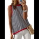thumbnail image 1 of Camiseta Sin Mangas de Cuello Alto con Bloques de Color y Rayas Informales para Mujer, de Verano 2025, de Punto Holgado, de Corte Alto y Sin Mangas Rojo M, 1 of 6