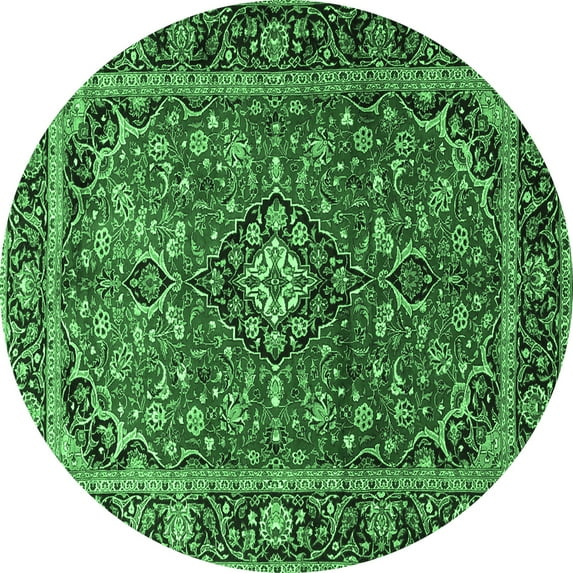 Ahgly Company Indoor Round Medallion Emerald Green Traditional Area Rugs, 5' Round