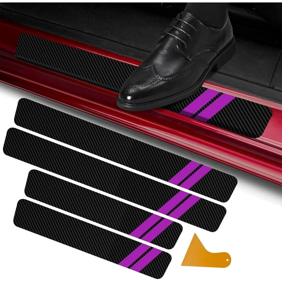 4Pcs Car Door Sill Protector for Dodge Charger Challenger Durango Journey, Carbon Fiber Car Door Anti Kick Pad Sticker, Anti-Dirty Scuff Plate Cover Guard Sills Protector Trim (Purple)