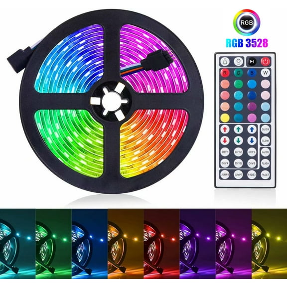 LED Light Strip, 16.4ft 5m RGB LED Light Strip Color Changing 3528 300 LEDs with 44 Keys IR Remote for Home, Bedroom, Kitchen, DIY Decoration
