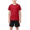 thumbnail image 4 of mgoYE Girls Boys Quick Dry Athletic Short-Sleeve T- Shirt and Active Mesh Shorts Set(Red,12-13 Years), 4 of 4