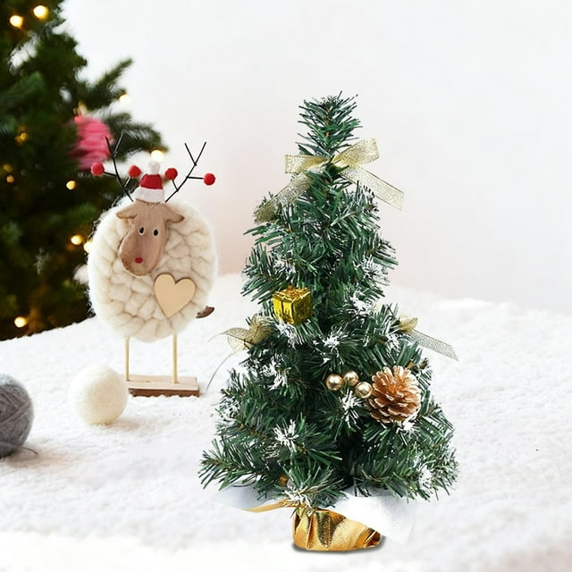 Mini Gold Christmas Tree in Pot 20/30/40cm | PVC Desktop Ornament with Gift Boxes Pinecones Ribbons | Reusable Tabletop Holiday Decor for Office Mantel Bookshelf