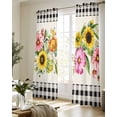 thumbnail image 5 of Spring Floral Sheer Curtains 84 Inch Length 2 Panels Set for Living Room/Bedroom, Sunflower Black White Plaid Pastoral Rustic Kitchen Curtains Grommet Semi-Sheer Curtains Window Treatments 52"x84"x2, 5 of 7