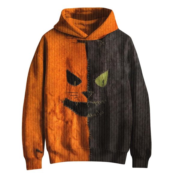 Curuila Halloween Mens Hoodies Hallowmas Graphic Print Long Sleeve Hooded Sweatshirt For Men Loose Fit Comfort Pullover Tops Size L