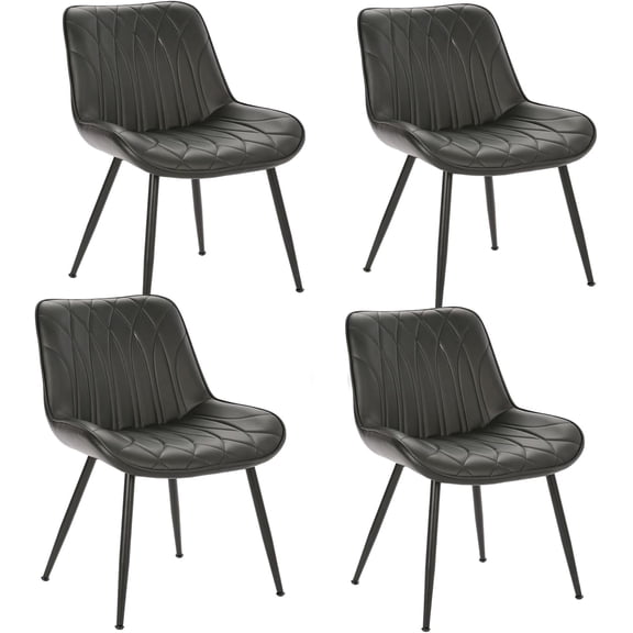 Mid Century Modern Dining Chairs Set of 4, Faux Leather Upholstered Kitchen & Dining Room Chairs with Backrest and Metal Legs, for Guest Reception Waiting Living Room