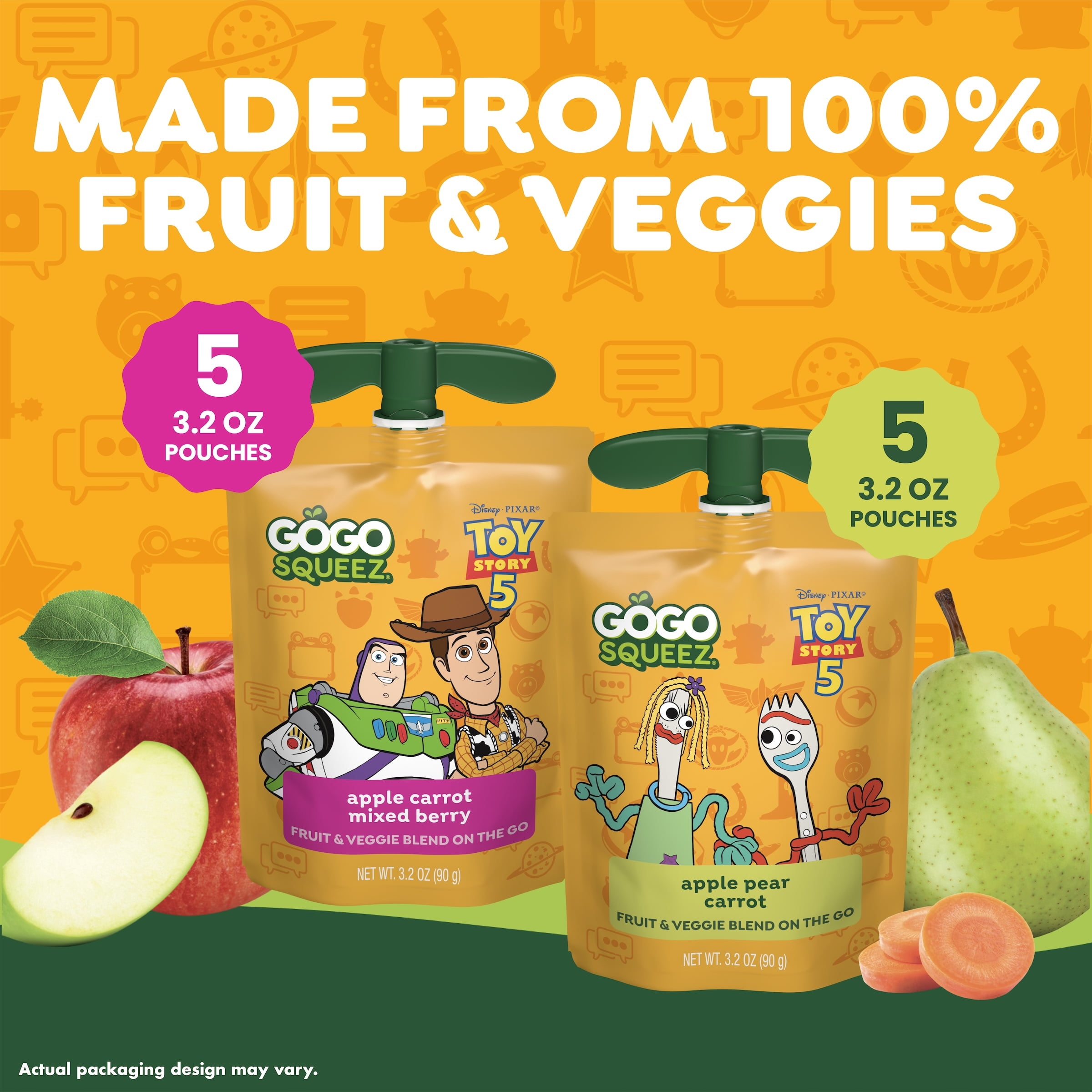 GoGo squeeZ Toy Story 5 No Sugar Added Applesauce Variety Pouches, 3.2 oz (12 Pack)