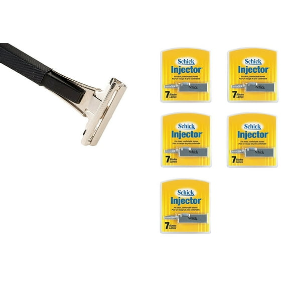 Shave Classic Single Edge Razor Handle with Schick Injector Refill Blades 7 Ct. (Pack of 5)   Facial Hair Remover Spring
