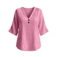 thumbnail image 6 of LEKWK Linen Tops for Women 3/4 Sleeve V Neck Casual Shirts Lightweight Loose Fit Solid Comfy T-Shirt Summer Travel Vacation Outfits, 6 of 7