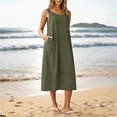 thumbnail image 3 of Zynoxe Midi Dresses for Women Classic Square Neck Sleeveless Beach Dress Flowy A-Line Solid Color Women's Cotton Linen Dresses Breathable Casual Loose Shift Sundress with Pockets S, 3 of 10