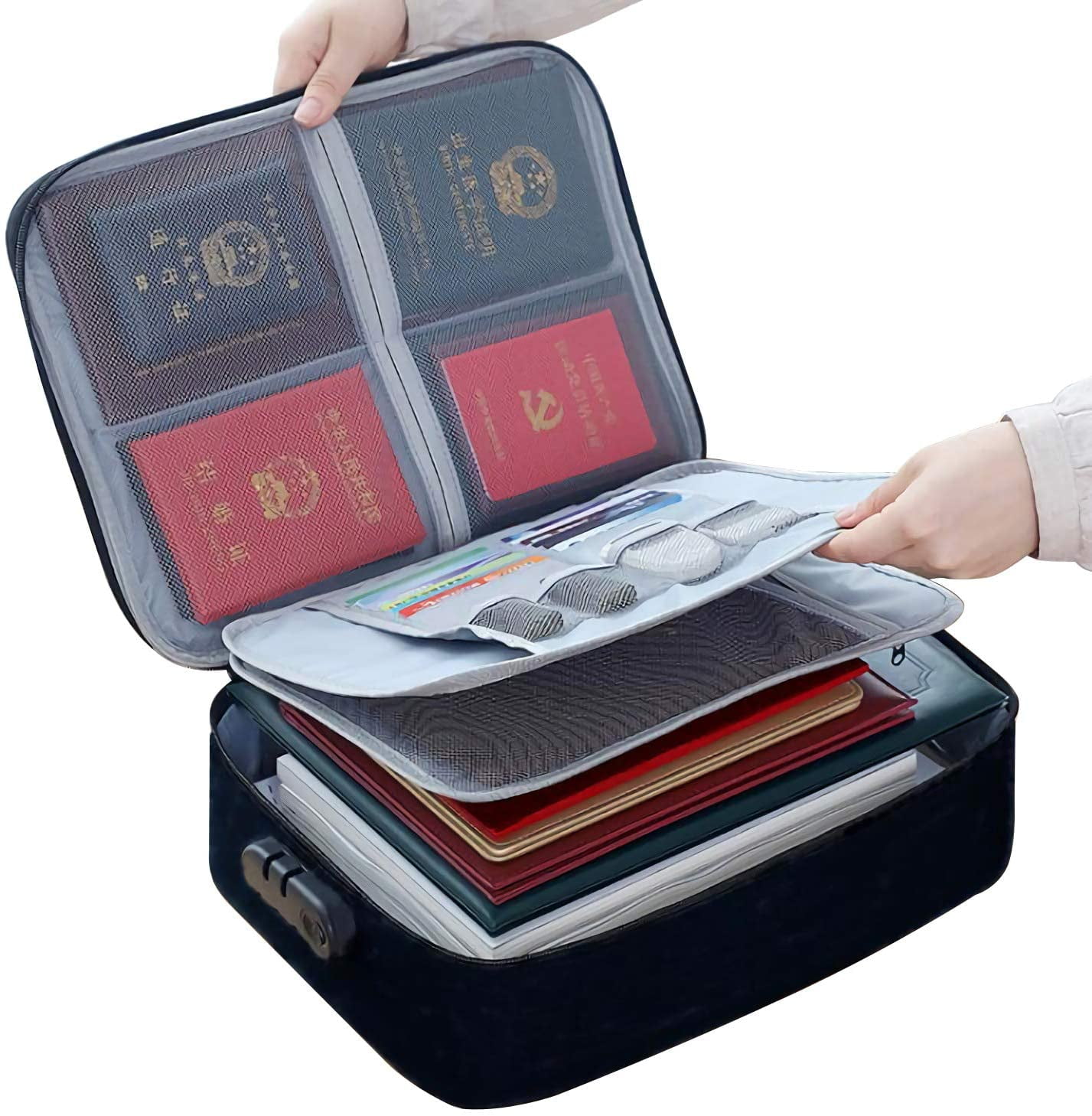 DELIWAY Waterproof 3Layer Document Storage Bag with Password Lock,A4